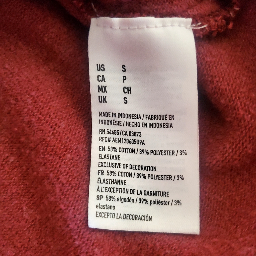 AMERICAN EAGLE Hoodie Burgundy Boho Washed Out Preppy - Picture 4 of 6